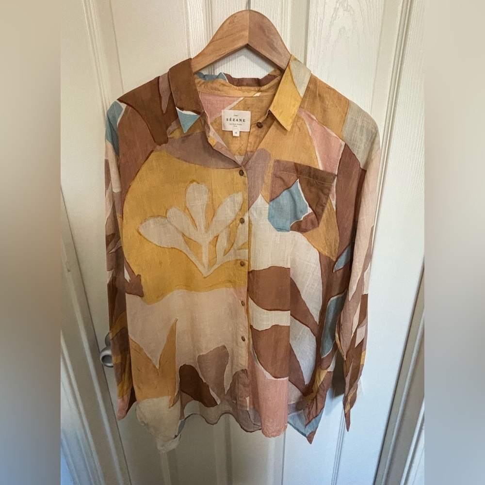 Sézane Paris Organic Cotton Floral poplin Button down Blouse Top Size 40 US 8–10 - Picture 3 of 7
